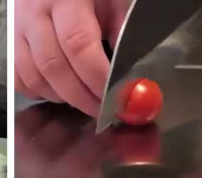 Slicing a tomato on the titanium surface